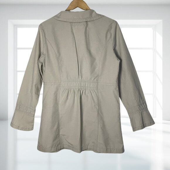 Live a Little Large Khaki Tan Stylish Coat Jacket Cotton Blend Peplum Detail - Picture 3 of 11